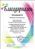 Благодарность за участие в Международном конкурсе "Рисование в Paint"